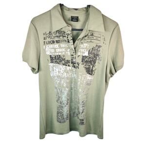 Tribal Olive Green, Silver, Black Graphic Polo Top Juniors Size XL RN 119165